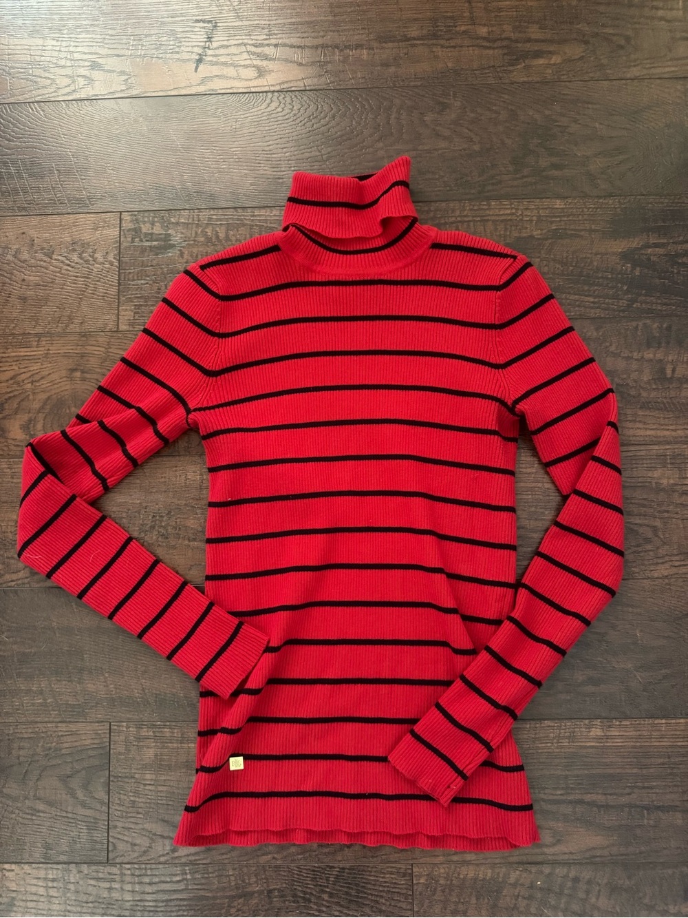 Ralph Lauren Red & Black Striped Turtleneck Sweater